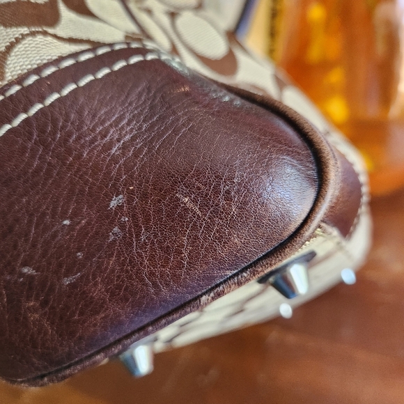 Vintage Coach Hampton Signature Demi Khaki Striped Brown and Tan Satche - Picture 6 of 14